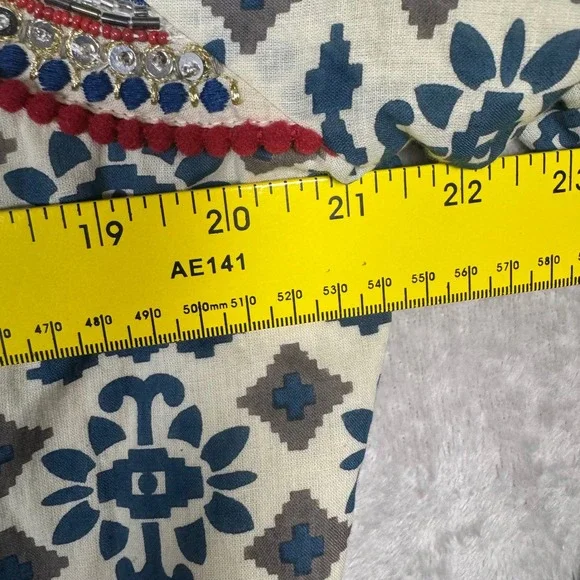 Sheryl Crow Womens Embellished Bohemian Beaded‎ Jacket M Blue Red Geometric Boho - Picture 9 of 11